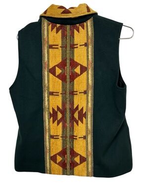 Vintage Coloratura Women’s M Dark Green Wool Vest Yellow Aztec Pattern MINTY